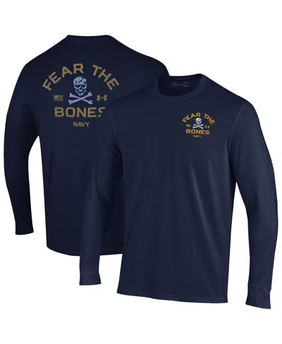 Under Armour Navy Navy Midshipmen Distressed Jolly Rogers Performance Long Sleeve T-shirt In Blue