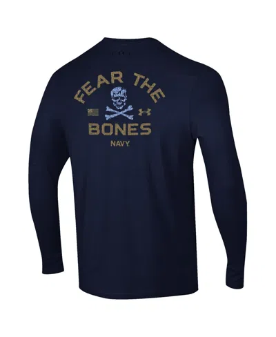 Under Armour Navy Navy Midshipmen Distressed Jolly Rogers Performance Long Sleeve T-shirt In Blue