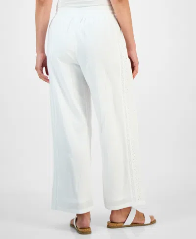 Style & Co Petite Eyelet-trim Wide-leg Pants, Exclusively At Macy's In White