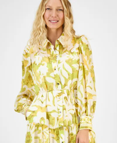 Julia Jordan Mixed Print Long Sleeve Tiered Shirtdress In Yellow