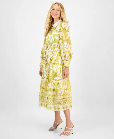 Julia Jordan Mixed Print Long Sleeve Tiered Shirtdress In Yellow
