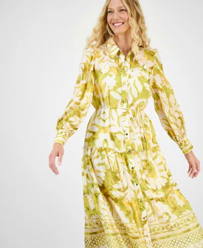 Julia Jordan Mixed Print Long Sleeve Tiered Shirtdress In Yellow