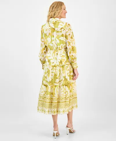 Julia Jordan Mixed Print Long Sleeve Tiered Shirtdress In Yellow