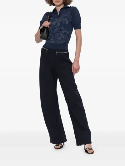 Etro Pleated Front Casual Pants In Blue