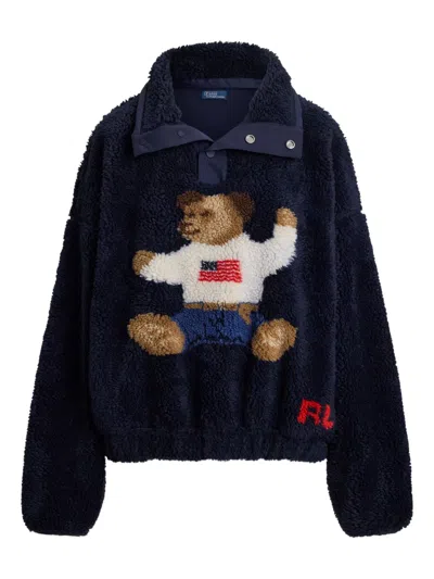 Polo Ralph Lauren Polo Bear Fleece-texture Polo Sweatshirt In Blue