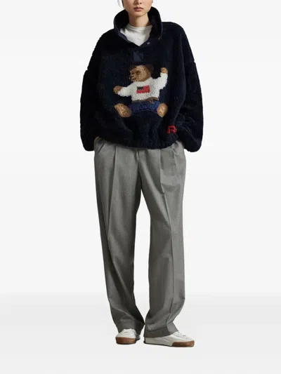 Polo Ralph Lauren Polo Bear Fleece-texture Polo Sweatshirt In Blue
