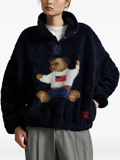 Polo Ralph Lauren Polo Bear Fleece-texture Polo Sweatshirt In Blue