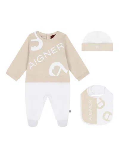 Aigner Logo-print Long-sleeved Babygrow Set In Nude