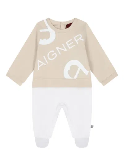 Aigner Logo-print Long-sleeved Babygrow Set In Nude