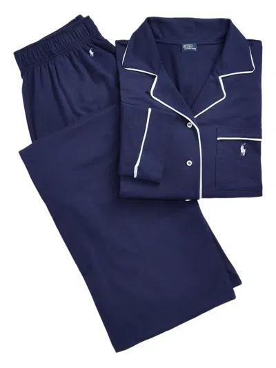 Polo Ralph Lauren Long-sleeve Piped-trim Pajama Set In Black