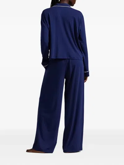 Polo Ralph Lauren Long-sleeve Piped-trim Pajama Set In Black