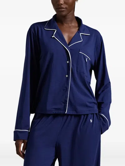 Polo Ralph Lauren Long-sleeve Piped-trim Pajama Set In Black
