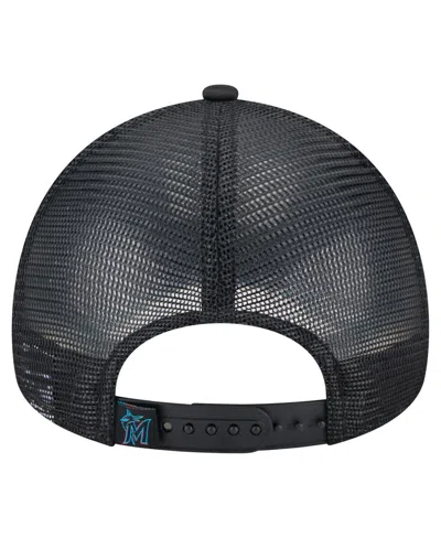 New Era Men's Black Miami Marlins Distressed 9forty A-frame Adjustable Trucker Hat