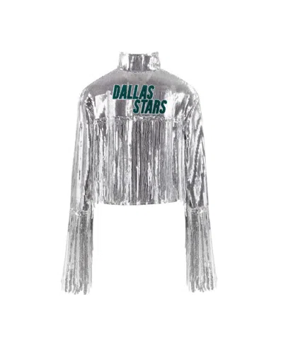 Cuce Silver Dallas Stars Cropped Sequin Fringe Blazer In Silver