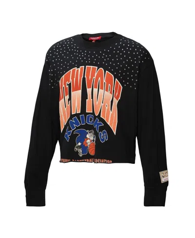 Mitchell & Ness Women's Black New York Knicks Hardwood Classics Studded Boxy Cropped Long Sleeve T-shirt In Black