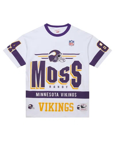 Mitchell & Ness Men's Randy Moss White Minnesota Vikings Name Number Team Origins Vintage Logo T-shirt In White
