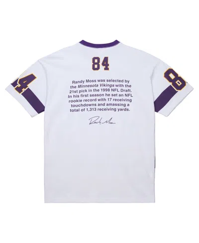 Mitchell & Ness Men's Randy Moss White Minnesota Vikings Name Number Team Origins Vintage Logo T-shirt In White