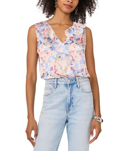 Vince Camuto Floral Ruffle Detail Sleeveless Top In Multi
