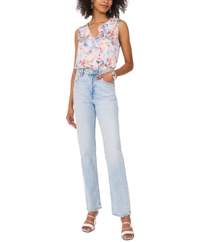 Vince Camuto Floral Ruffle Detail Sleeveless Top In Multi