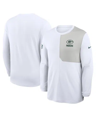 Nike Men's White Green Bay Packers Sideline Coach Uv Performance Long Sleeve T-shirt In White