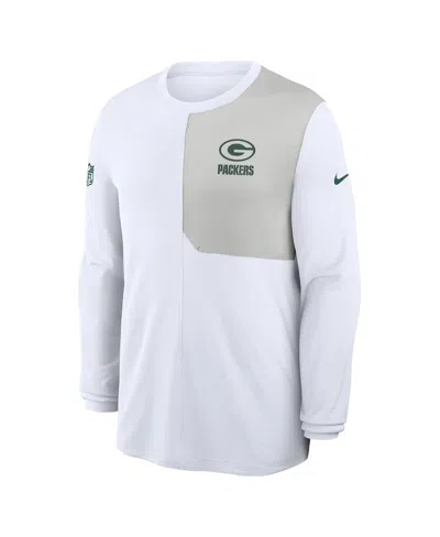Nike Men's White Green Bay Packers Sideline Coach Uv Performance Long Sleeve T-shirt In White