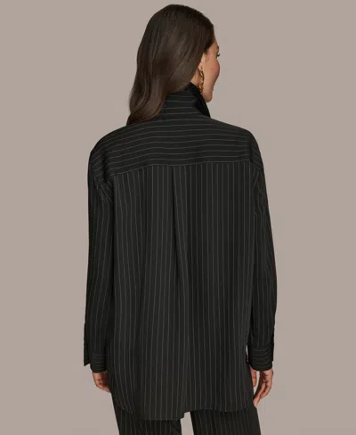 Donna Karan Women's Long Sleeve Pinstripe Button-down Shirt, Regular & Petite In Black