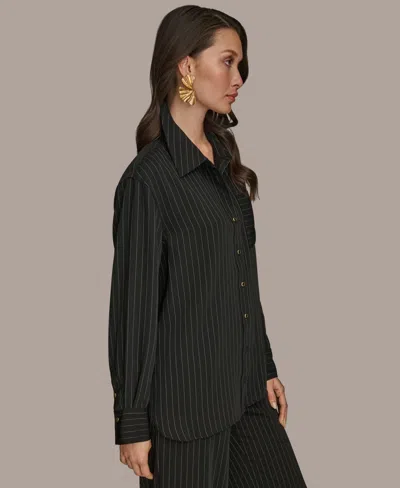 Donna Karan Women's Long Sleeve Pinstripe Button-down Shirt, Regular & Petite In Black