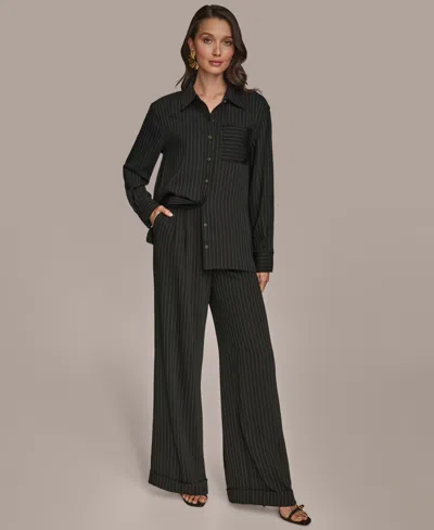 Donna Karan Women's Long Sleeve Pinstripe Button-down Shirt, Regular & Petite In Black