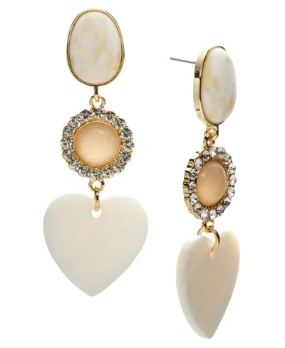 On 34th Gold-tone Pave & Natural Stone Heart Triple Drop Earrings, Exclusively At Macy's