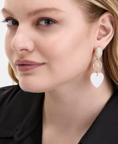 On 34th Gold-tone Pave & Natural Stone Heart Triple Drop Earrings, Exclusively At Macy's