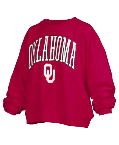 Pressbox Crimson Oklahoma Sooners Janise Arch Over Logo Waist Length Oversized Pullover Sweatshirt In Red