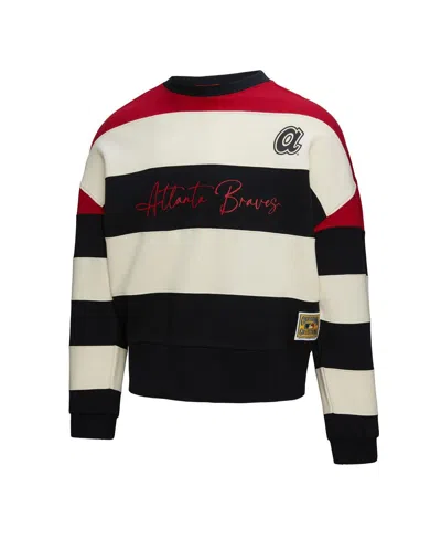 Mitchell & Ness Women's Red/black Atlanta Braves Cooperstown Collection Blocked Fleece Pullover Sweatshirt In Multi