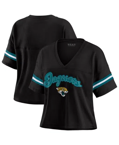 Wear By Erin Andrews Black/white Jacksonville Jaguars Plus Size Color Block Boxy T-shirt In Black