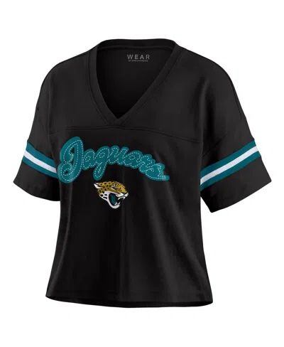 Wear By Erin Andrews Black/white Jacksonville Jaguars Plus Size Color Block Boxy T-shirt In Black