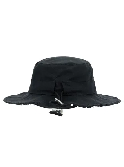 Jacquemus Le Bob Artichaut Black Hat With Metal Logo In Canvas Man