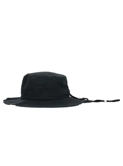 Jacquemus Le Bob Artichaut Black Hat With Metal Logo In Canvas Man