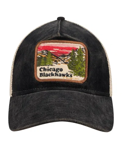 New Era Men's Black/cream Chicago Blackhawks Vintage Landscape 9twenty A-frame Adjustable Trucker Hat