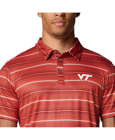 Columbia Men's Orange Virginia Tech Hokies Pfg Super Terminal Tackle Omni-shade Stripe Polo Shirt In Red