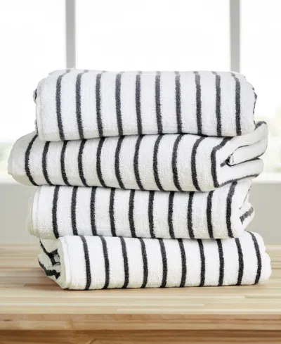 Ienjoy Home Cabana Stripe Cotton Beach Towels Set, 30" X 70" In White