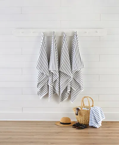 Ienjoy Home Cabana Stripe Cotton Beach Towels Set, 30" X 70" In White