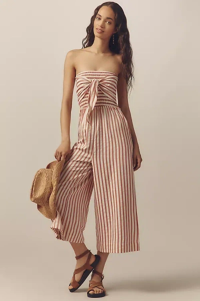 Bishop + Young Elva Strapless Tie-front Striped Jumpsuit In Brown