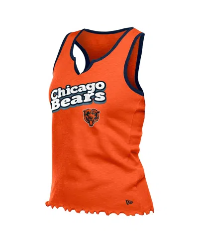 New Era Women's Orange Chicago Bears Lettuce Hem Notch Neck Tri-blend Tank Top In Orange