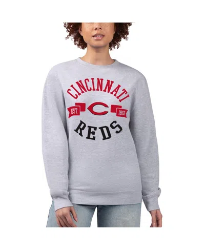 G-iii 4her By Carl Banks Women'sâ Heather Gray Cincinnati Reds Team Logo Fleece Pullover Sweatshirt