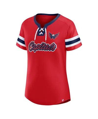 Fanatics Women's Red Washington Capitals Iconic Athena Lace-up T-shirt In Red