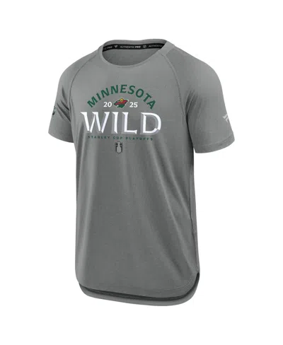 Fanatics Men's Heather Gray Minnesota Wild 2025 Stanley Cup Playoffs Authentic Pro Rink Performance T-shirt In Gray