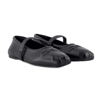 Marni Black Ballerinas With Embossed Bow Detail On The Front In Leather Woman In Black