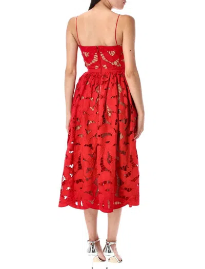 Self-portrait Bow-detailed Cotton-guipure Lace Midi Dress In Red