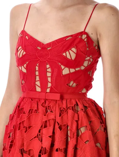 Self-portrait Bow-detailed Cotton-guipure Lace Midi Dress In Red