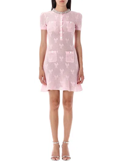 Self-portrait Self Portrait Women Pink Bow Crochet Crystal Mini Dress
