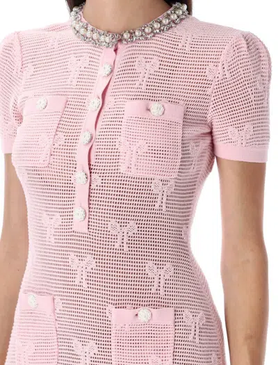 Self-portrait Self Portrait Women Pink Bow Crochet Crystal Mini Dress